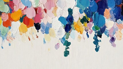 A vibrant abstract painting with colorful brush strokes and a textured background.