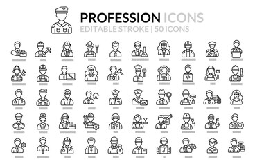 50 Outline Professions Icon Pack: Versatile Line Icons for Jobs, Careers, and Industries