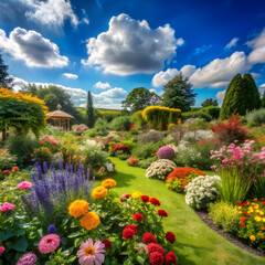 garden in full bloom on a sunny summer day