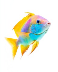 Fototapeta premium the Yellowtail Parrotfish, portrait view, white copy space on right, Isolated on white Background