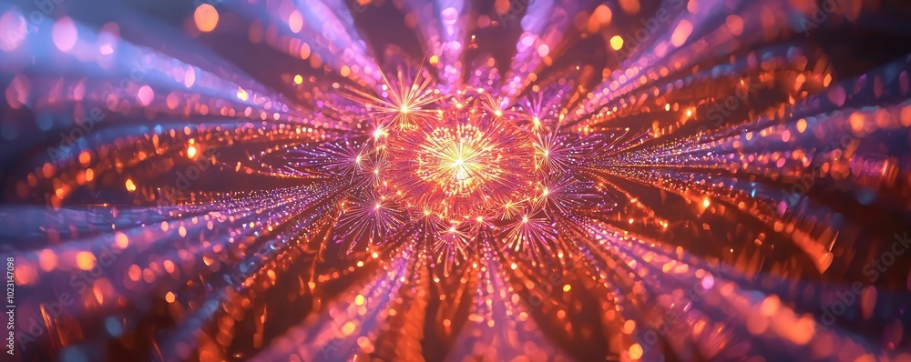 Poster A mesmerizing abstract image featuring vibrant colors and dynamic light patterns radiating from a central point.
