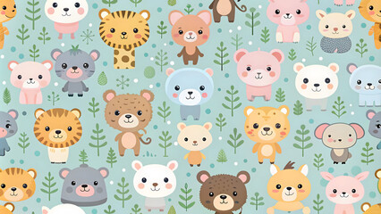 Solid minimalist pastel-colored cartoon animals background