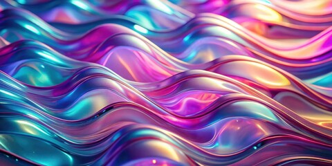 Fototapeta premium Wavy holographic glass texture with iridescent pink and purple colors, holographic, glass, texture, waves, iridescent, pink
