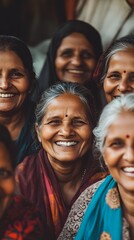 A group of smiling women from India, representing the growing role and strength of women in their society