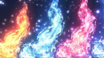 Fototapeta premium Abstract flames in vibrant colors create a mystical and dynamic visual effect.