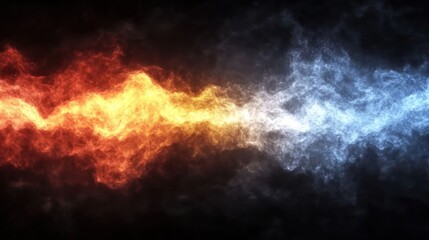 Abstract depiction of colorful smoke waves blending orange and blue hues.
