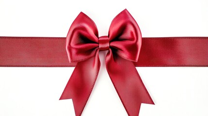 Red satin ribbon with bow on white background