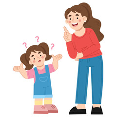 Vector illustration of little girl asking mother