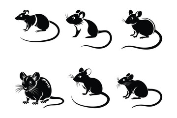 Minimal and abstract Mouse logos icons, Rat set vector illustration, Collection of Mice silhouette