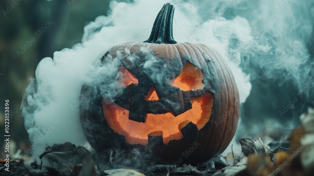 Poster Spooky pumpkin decoration with smoke effect