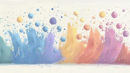 A vibrant abstract painting featuring colorful splashes and brush strokes.
