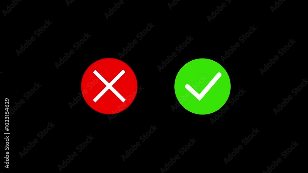 Poster cross mark and check mark on back background. wrong or correct sign. approval or disapproval concept