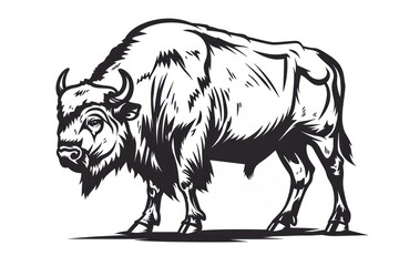 Obraz premium Detailed black-and-white bison illustration