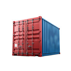 Red and blue shipping container on white isolated background., Transparent PNG