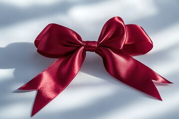 Red satin bow with shadow pattern on white