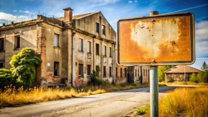 Old road sign against an abandoned building , abandoned, road sign, no stop, prohibited, urban decay, vintage