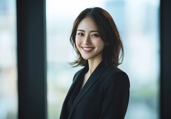 Smiling Young Woman in a Black Blazer
