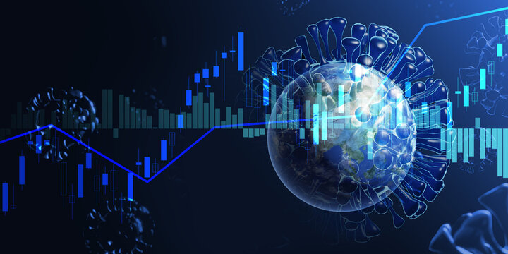 COVID-19 world pandemic causing fall of economy crashing down on stock exchange market, chart graph showing impact price crashing coronavirus epidemic global outbreak world infected by disease illness