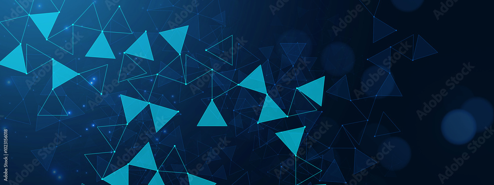 Poster business technology digital cyberspace concept, computer polygon triangle plexus tech line art abstr