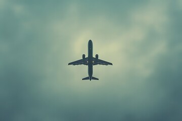 Aerial Perspective of an Airplane Against a Cloudy Sky