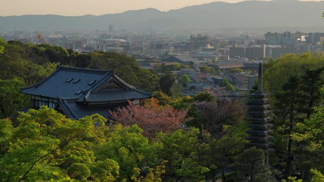 View of Kyoto during sunset from Kyomizu dera temple