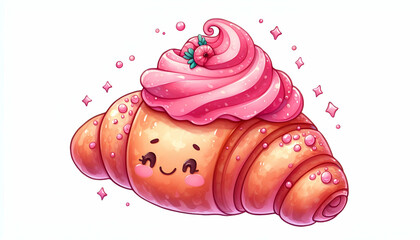 Pink testy watercolor croissant