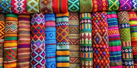 Colorful woven textiles in a variety of patterns and textures, vibrant, woven, materials, palette, textiles, texture