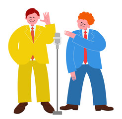 漫才中にギャグをする芸人のイラスト