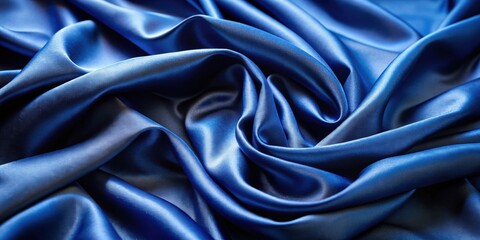 Fototapeta premium Luxurious navy blue silk or satin tailored pyjama fabric close-up with soft wrinkles , navy blue, silk, satin, tailored