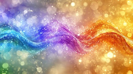Fototapeta premium A colorful abstract wave of shimmering light and glittering particles.
