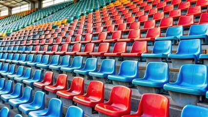 Empty plastic seats in a stadium without fans , sports, arena, empty, pandemic, social distancing, coronavirus