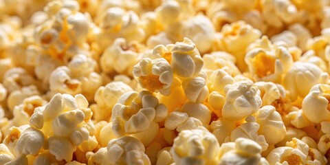 Macro close-up of fluffy popped buttered popcorn kernels , popcorn, buttered, snack, close-up, macro, detail, texture, food