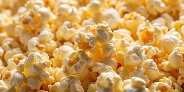 Macro close-up of fluffy popped buttered popcorn kernels , popcorn, buttered, snack, close-up, macro, detail, texture, food