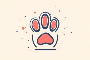 Stylized Red Paw Print with Blue Outline and Scattered Dots