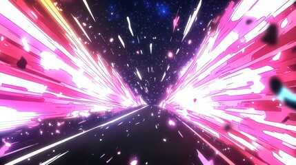 Obraz premium A vibrant, dynamic depiction of speed and motion through a colorful cosmic tunnel.