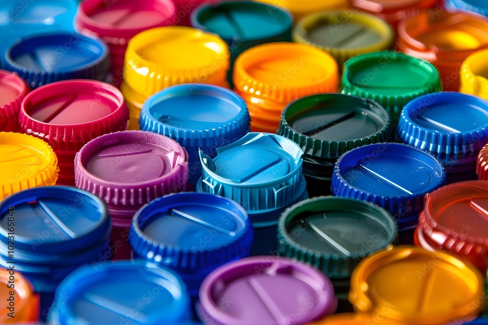 Poster a colorful array of bottle caps in various shades