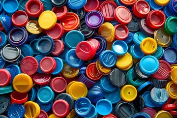A Colorful Collection of Plastic Bottle Caps in Various Shades and Sizes