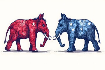 Obraz premium Geometric Elephants Representing Political Parties in Bold Colors