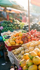 Obraz premium Charming open air farmers market on a bright sunny day, showcasing fresh local produce