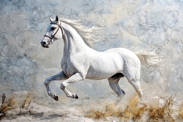 White horse galloping background - generative ai