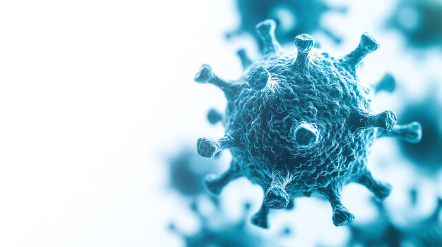 Detailed close-up of a virus structure, showcasing its intricate form and texture against a soft focused background.