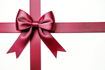 Red bow on gift box with white background
