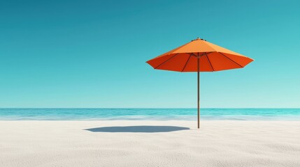 Serene Beach Scene with Orange Umbrella and Clear Water