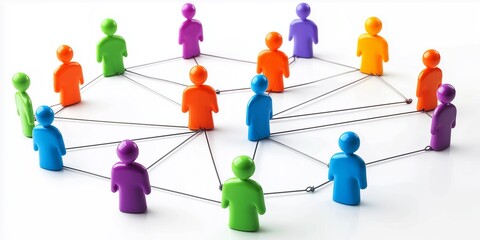 Plastic figures connected by lines in a basic network, symbolizing social connections.