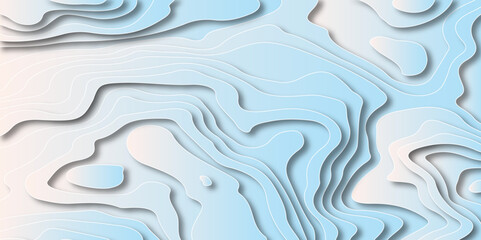 Topographic background. Topographic relief map. Background symbolizes services of surveyor. Abstract blue paper cut vector realistic relief. Background template for banners, flyers, presentations. Pap