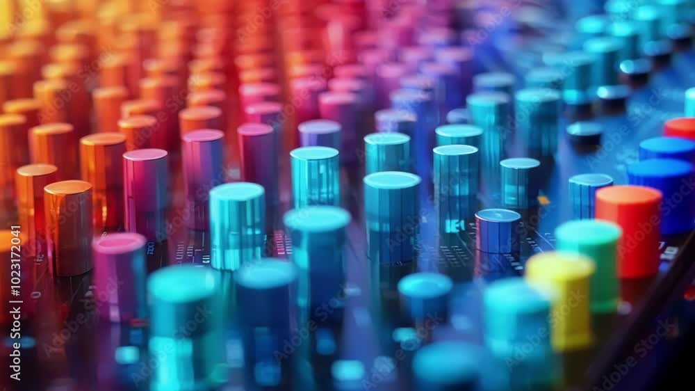 Poster abstract colorful technology background with 3d cylinders over circuit board, representing big data,