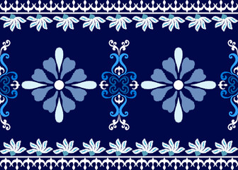Ikat floral paisley embroidery ethnic traditional pattern Geometric ethnic floral pattern 
Thai silk embroidery design for decorative home carpet curtain pillow blue geometric pattern