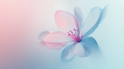 Fototapeta premium A delicate abstract flower gently fading into a soft gradient background, creating a serene and calming atmosphere perfect for text overlay.