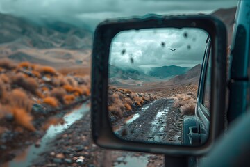 Fototapeta premium Reflecting on a Rugged Journey Through Scenic Mountains