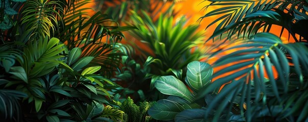 Urban Forest, vibrant colors, lush greenery, city backdrop, photography